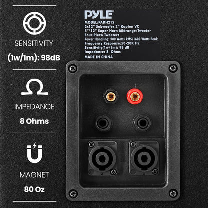 Sistema de altavoces PA portátil de 1600W, woofers dobles de 12, construcción de MDF
