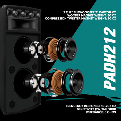 Sistema de altavoces PA portátil de 1600W, woofers dobles de 12, construcción de MDF