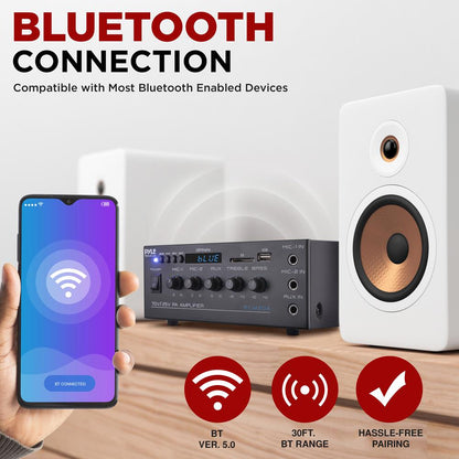 Kompaktný PA zosilňovač 40 W s mikrofónovými vstupmi a Bluetooth
