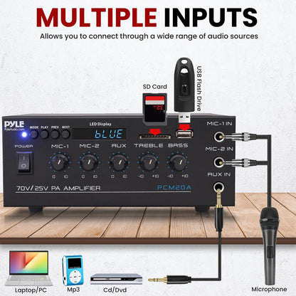 Kompaktný PA zosilňovač 40 W s mikrofónovými vstupmi a Bluetooth