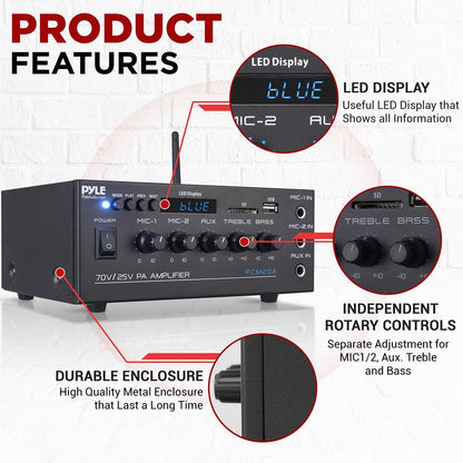 Kompaktný PA zosilňovač 40 W s mikrofónovými vstupmi a Bluetooth