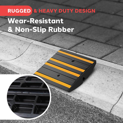 Rubber Curb Ramp 11000 lbs Capacity Non-Slip Waterproof Yellow Strips