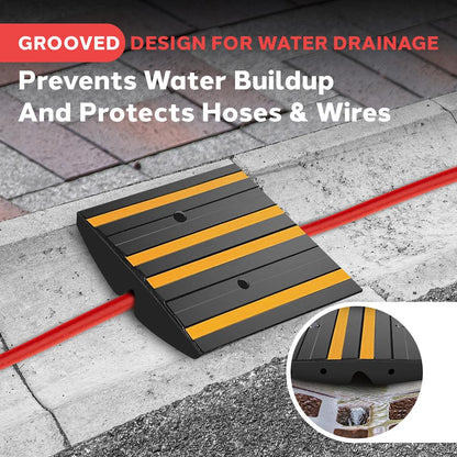 Rubber Curb Ramp 11000 lbs Capacity Non-Slip Waterproof Yellow Strips