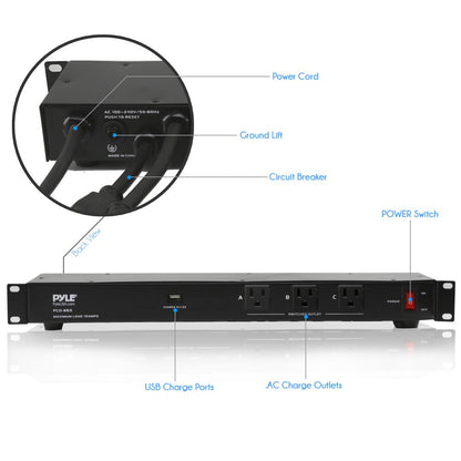 Rackmontiertes Netzfiltergerät mit AC-Steckdosen und USB