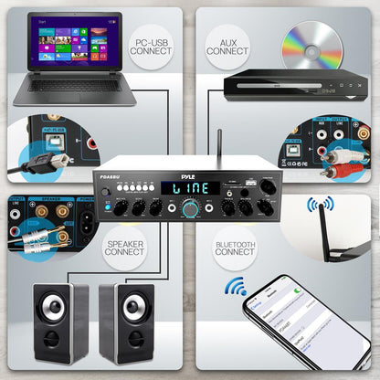 Amplificatore stereo Bluetooth da 200 W per casa con FM e USB