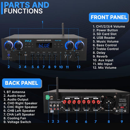 Bluetooth stereo zesilovač 800 W s FM rádiem a USB