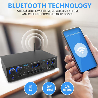 Bluetooth stereo zesilovač 800 W s FM rádiem a USB