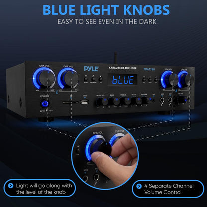 Bluetooth stereo zesilovač 800 W s FM rádiem a USB