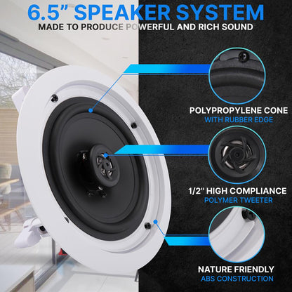 6.5 In-Wall-plafondluidsprekers 200W stereogeluid polypropyleenconus wit