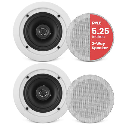 5.25 griestu skaļruņu pāris, 2 joslu stereo skaņa, iebūvējama montāža, 150W, balti