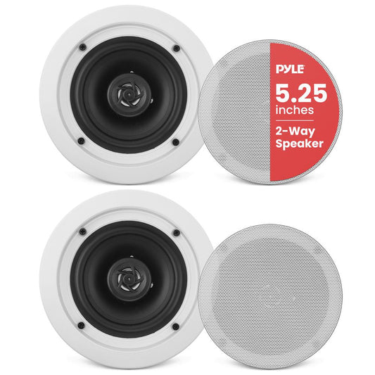 5.25 griestu skaļruņu pāris, 2 joslu stereo skaņa, iebūvējama montāža, 150W, balti