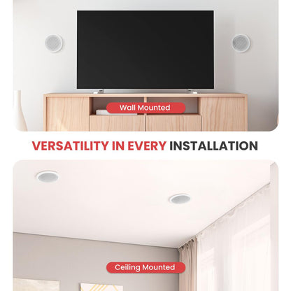 5.25 griestu skaļruņu pāris, 2 joslu stereo skaņa, iebūvējama montāža, 150W, balti