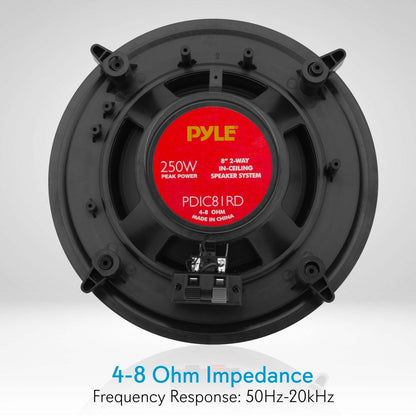 8 Ceiling Speakers Pair Easy Install 250W Flush Mount