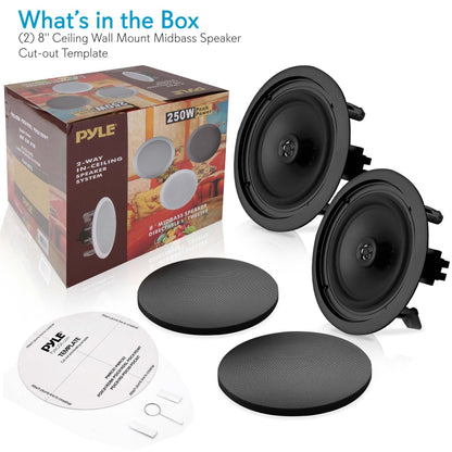 8 Ceiling Speakers Pair Easy Install 250W Flush Mount