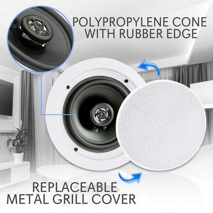 Enceintes Bluetooth de plafond de 6,5 pouces, 200 W, montage affleurant, cône en polypropylène