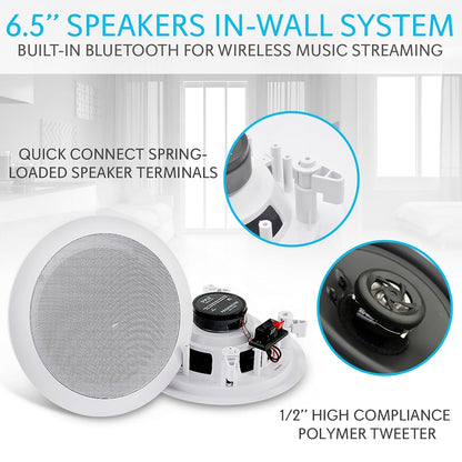 Enceintes Bluetooth de plafond de 6,5 pouces, 200 W, montage affleurant, cône en polypropylène