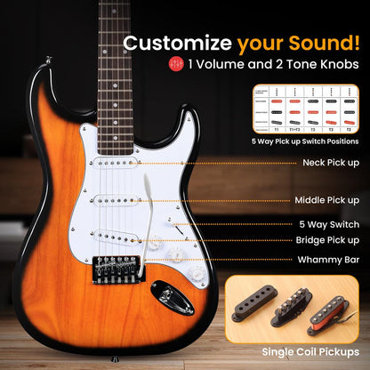 Kit completo per principianti per chitarra elettrica, legno di paulownia, finitura sunburst