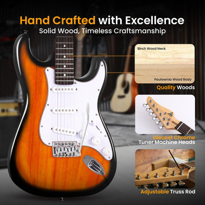 Kit completo per principianti per chitarra elettrica, legno di paulownia, finitura sunburst