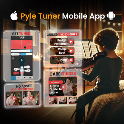 Tylus elektrinis smuikas su priedų rinkiniu, 10 W stiprintuvas, ausinės, papildomas stygų komplektas („Sunburst“ apdaila)