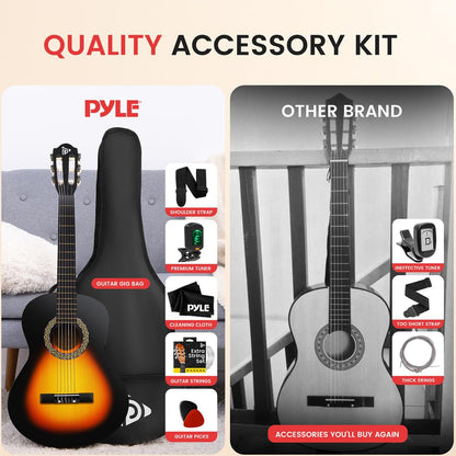 Kit per chitarra acustica per principianti, 34, sunburst, interamente in legno, per bambini e adulti