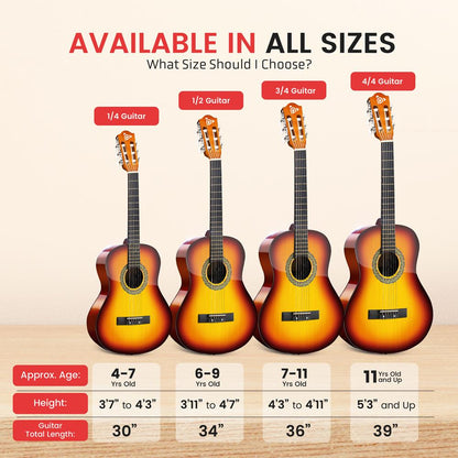 Kit per chitarra acustica per principianti, suono eccezionale, legno lavorato a mano, marrone lucido