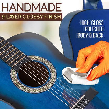 Beginner Acoustic Guitar Kit 3/4 Size Nylon Strings Blue Burst