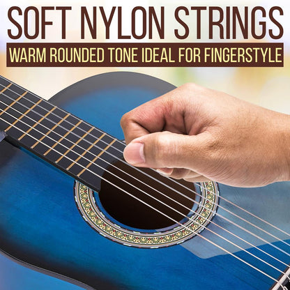 Beginner Acoustic Guitar Kit 3/4 Size Nylon Strings Blue Burst