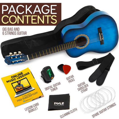 Beginner Acoustic Guitar Kit 3/4 Size Nylon Strings Blue Burst