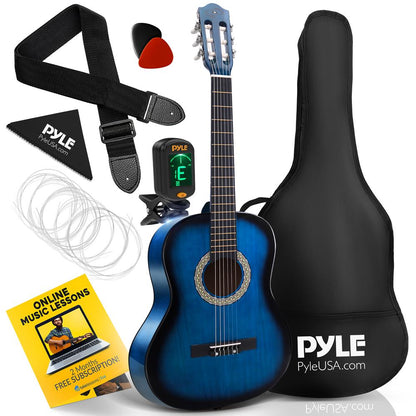 Beginner Acoustic Guitar Kit 3/4 Size Nylon Strings Blue Burst