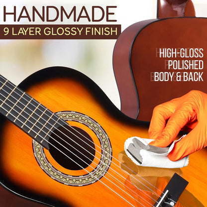 Kit per chitarra acustica, formato 3/4, per principianti, interamente in legno, sunburst