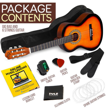 Kit per chitarra acustica, formato 3/4, per principianti, interamente in legno, sunburst