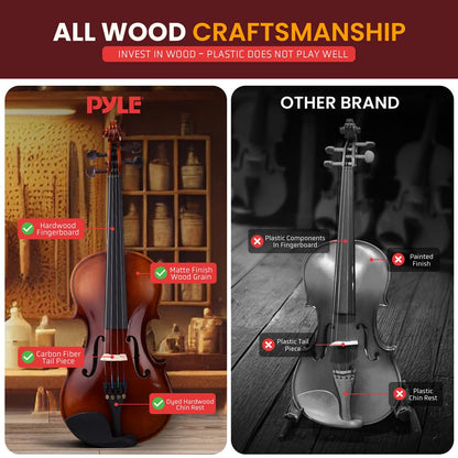 Kit de violín de tamaño 3/4 para principiantes, listo para tocar, cuerpo de madera contrachapada con veta de madera - PGVILN16