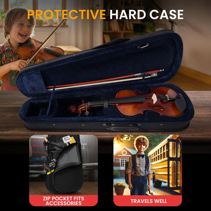 Kit de violín de tamaño 3/4 para principiantes, listo para tocar, cuerpo de madera contrachapada con veta de madera - PGVILN16
