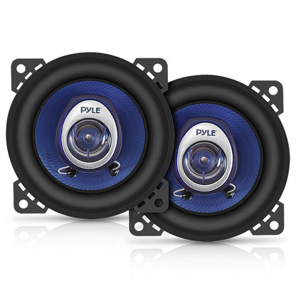 Par de 4 altavoces para coche: 180 W de potencia máxima, cono de polipropileno azul y suspensión de caucho butílico