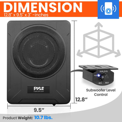Slim subwooferový systém do auta 8", 600W – vestavěný zesilovač, instalace pod sedadlo