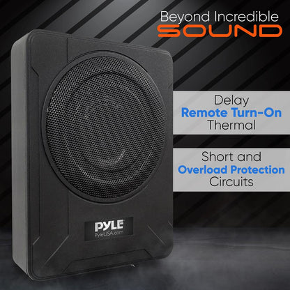 Slim subwooferový systém do auta 8", 600W – vestavěný zesilovač, instalace pod sedadlo