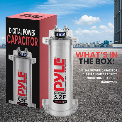 Digital Power Capacitor 3.2 Farad Blue Display Aluminum 12-24V
