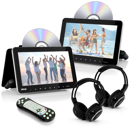 DVD-afspiller med to nakkestøtter – 10,5" LCD-stereohøjttalere og trådløse hovedtelefoner – PLHRDVD108KT