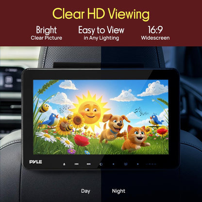 DVD-afspiller med to nakkestøtter – 10,5" LCD-stereohøjttalere og trådløse hovedtelefoner – PLHRDVD108KT