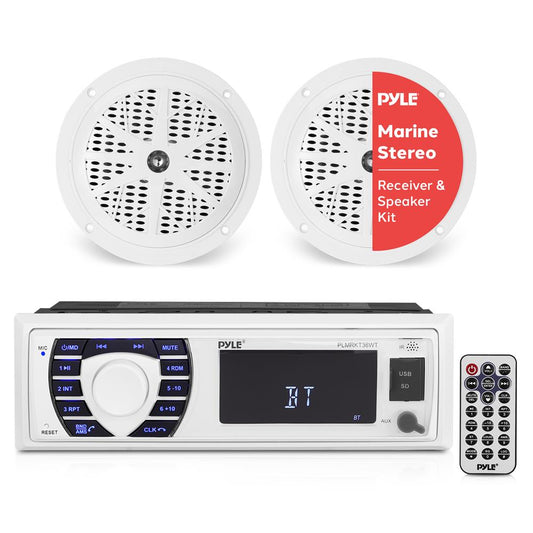 Marine Stereo Kit Hands-Free Bluetooth 5.25 Waterproof Speakers White - PLMRKT36WT