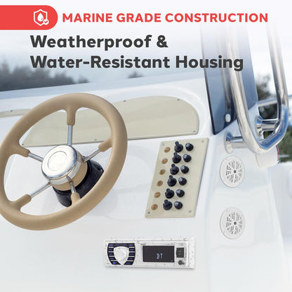 Marine Stereo Kit Hands-Free Bluetooth 5.25 Waterproof Speakers White - PLMRKT36WT