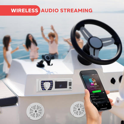 Marine Stereo Kit Hands-Free Bluetooth 5.25 Waterproof Speakers White - PLMRKT36WT
