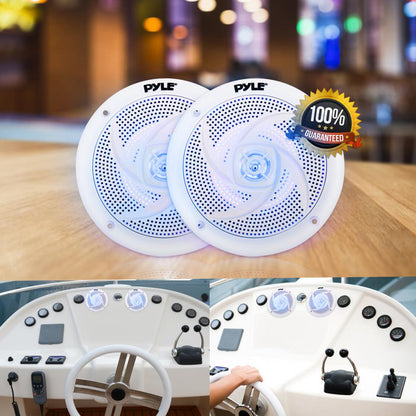 Altoparlanti nautici impermeabili da 100 W con luci LED, bianchi, a basso profilo