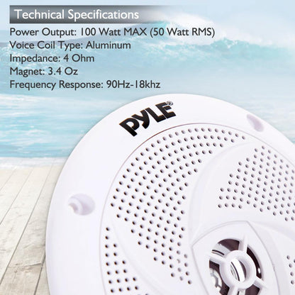 Marine-Lautsprecher, 100W, wasserdicht, schlankes Design, 4 Stück, Weiß