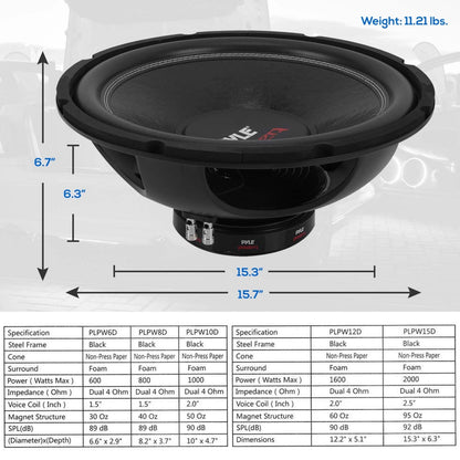 Subwoofer para automóvil de 15, DVC, 4 ohmios
