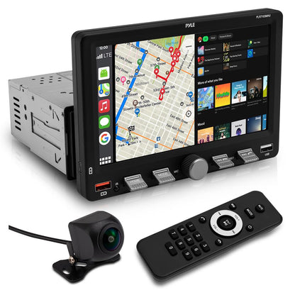 7-tums bilstereo med enkel-DIN och pekskärm – med trådlös Apple CarPlay och Android Auto, Bluetooth, USB Type-C, snabbladdning, Aux/SD och handsfree-samtal (svart) – PLR7103MHU