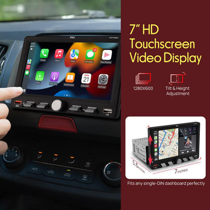 7-tums bilstereo med enkel-DIN och pekskärm – med trådlös Apple CarPlay och Android Auto, Bluetooth, USB Type-C, snabbladdning, Aux/SD och handsfree-samtal (svart) – PLR7103MHU