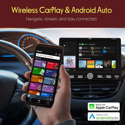 7-tums bilstereo med enkel-DIN och pekskärm – med trådlös Apple CarPlay och Android Auto, Bluetooth, USB Type-C, snabbladdning, Aux/SD och handsfree-samtal (svart) – PLR7103MHU