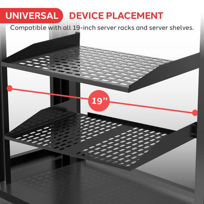 19" serverracks-hylder i ventileret stål, kapacitet 110 lbs