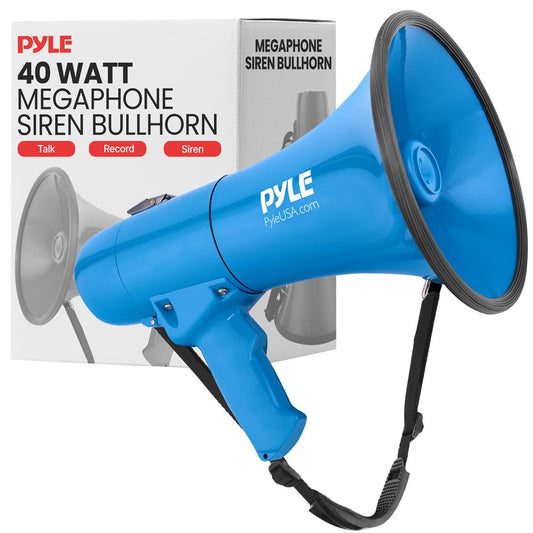 40 W megafons ar sirēnu, skaļš bullhorn tipa skaļrunis, pārnēsājams, zils